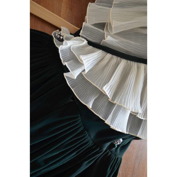 Green Vintage Velvet Midi Dress Lace Collar - Picture 7 of 11